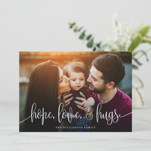 Elegant Hope Love Hugs Berries Back Photo White Feestdagenkaart (Staand voorkant)