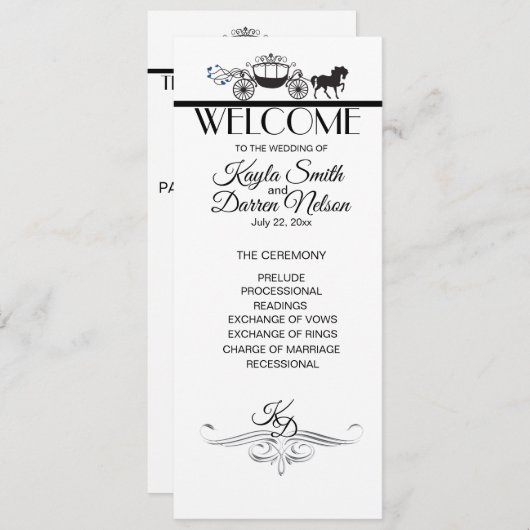 Elegant Horse and Buggy Wedding Party Programma (Voorkant / Achterkant)