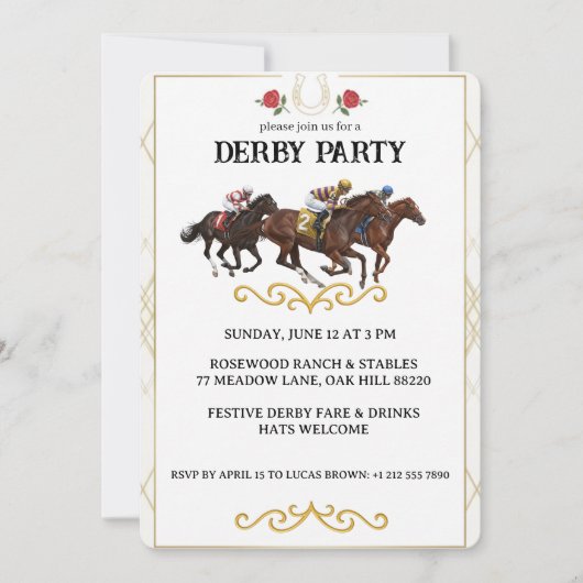 Elegant Horse Derby Party Invitation (Devant)