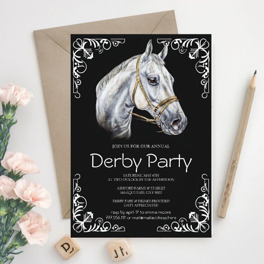 Elegant Horse Derby Party Invitation with Black an