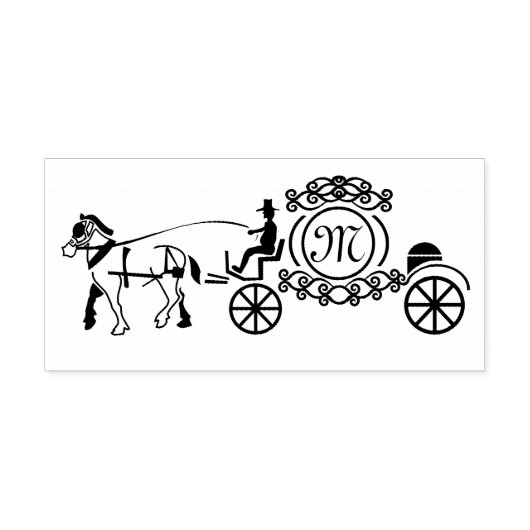 Elegant Horse Drawn Wedding Wagon Monogram Rubberstempel (Afrduk)