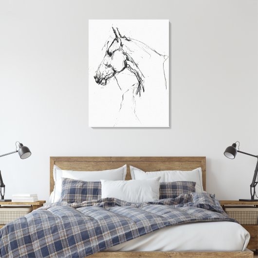 Elegant Horse Portrait Sketch - Premium Canvas Afdruk (Insitu (Slaapkamer))