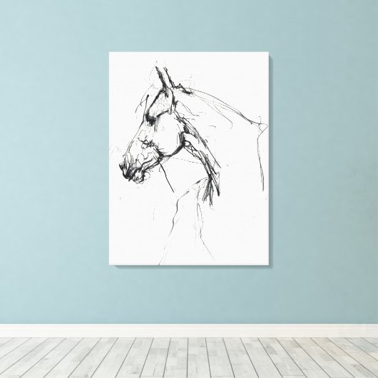 Elegant Horse Portrait Sketch - Premium Canvas Afdruk (Insitu (Houten vloer))