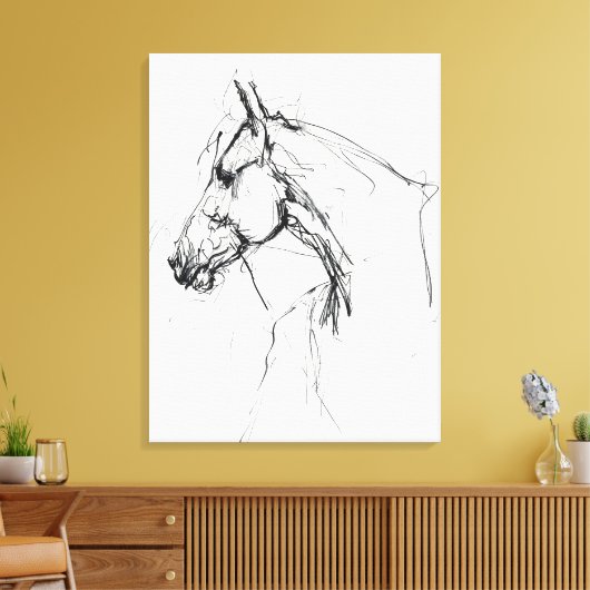 Elegant Horse Portrait Sketch - Premium Canvas Afdruk (Insitu (Woonkamer))