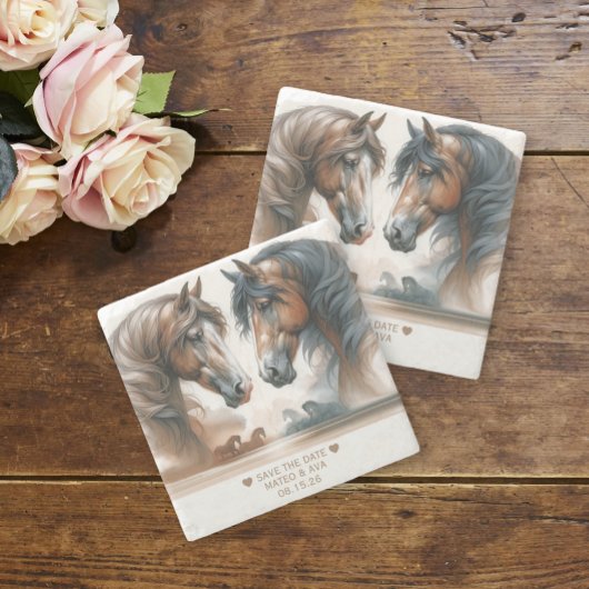 Elegant Horses Wedding Save the Date Stone Onderze Stenen Onderzetter