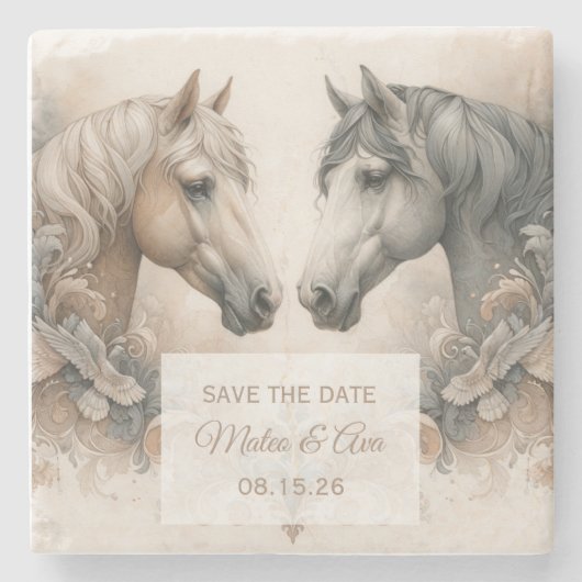 Elegant Horses Wedding Save the Date Stone Onderze Stenen Onderzetter (Voorkant)