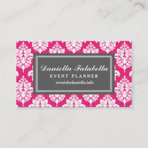 Elegant Hot Pink Damask op persoonlijke titel Visitekaartje