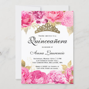 Elegant Hot Pink Floral Quinceanera Kaart