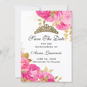 Elegant Hot Pink Floral Quinceanera Save The Date