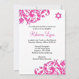 Elegant Hot Pink Flourish Bat Mitzvah Kaart