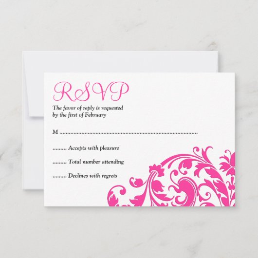 Elegant Hot Pink Flourish Bat Mitzvah RSVP (Voorkant)
