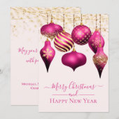 Elegant Hot Pink Gold Ornaments-kerstkaart (Voorkant / Achterkant)