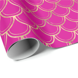 Elegant Hot Pink Gold Scallop Patroon  Cadeaupapier
