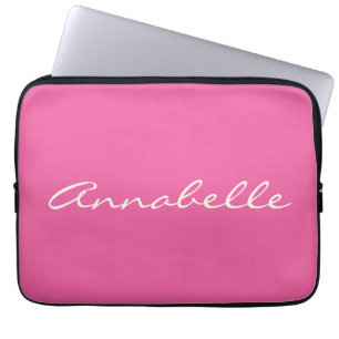 Elegant Hot Pink Handgeschreven Script Name Aangep Laptop Sleeve