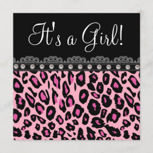 Elegant Hot Pink Leopard Baby shower Kaart