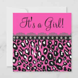 Elegant Hot Pink Leopard Baby shower Kaart