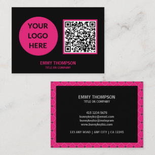 Elegant Hot Pink Magenta Black QR Scan Company Visitekaartje