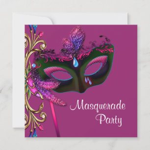 Elegant Hot Pink Masquerade Party Kaart