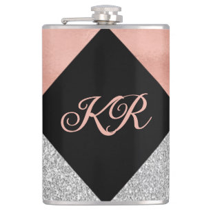 Elegant Hot Pink Silver Glitter Monogram zwart Heupfles