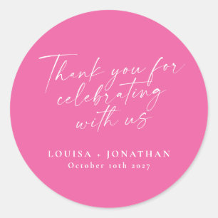 Elegant Hot Pink Trendy Script Custom Dank u Ronde Sticker