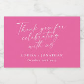 Elegant Hot Pink Trendy Script Custom Dank u Sparkling Wijnetiket (Enkel label)