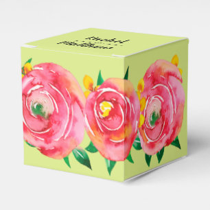 Elegant Hot Pink Waterverf Bloemen op Lime Green Bedankdoosjes