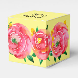 Elegant Hot Pink Waterverf Floral op Geel Bedankdoosjes