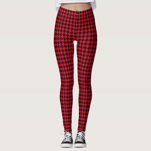 Elegant Houndstooth Black and Red Leggings (Voorkant)