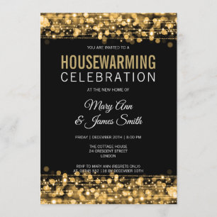 Elegant Housewarming Party Gold Lights & Sparkles Kaart