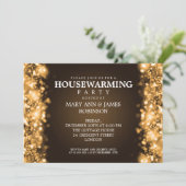 Elegant Housewarming Party Gold Sparking Lights Kaart (Staand voorkant)