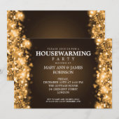 Elegant Housewarming Party Gold Sparking Lights Kaart (Voorkant / Achterkant)