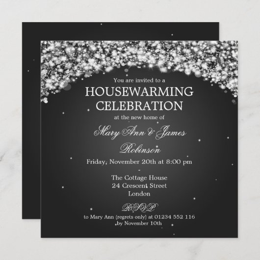 Elegant Housewarming Party Sparking Arch Black Kaart (Voorkant / Achterkant)