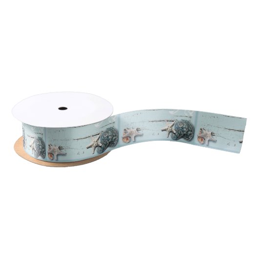 Elegant hout Blauw Zeeschelpen Strand Bruiloft gun Lint (Spoel)
