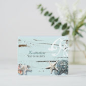 Elegant hout Blauwe Schelpen Strand Bruiloft Kaart (Staand voorkant)