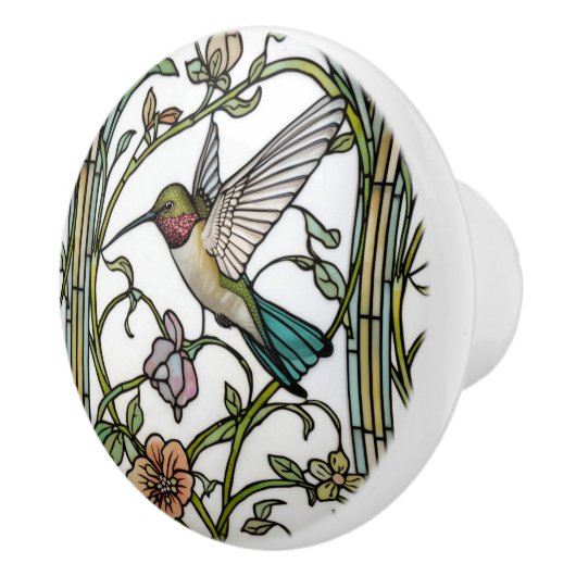 Elegant hummingbird artwork botanical boho chic keramische knop (Rechts)