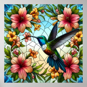 Elegant Hummingbird Glas in lood Effect Poster