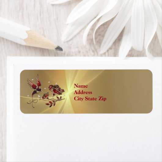 Elegant Hummingbird Red Floral Graphic Etiket (Insitu)