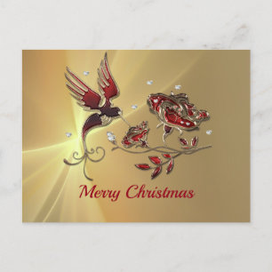 Elegant Hummingbird Red Floral Graphic Kerstmis Briefkaart