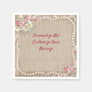 Elegant Hummingbird Romantic White Roses Pearls Servet