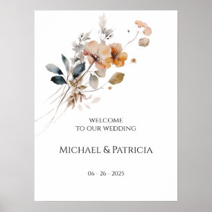 Elegant huwelijks welkomstbord met wilde bloemen poster