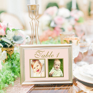 Elegant Huwelijksfoto Blush Gouden Lijstnummer Kaart