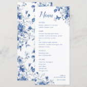 Elegant huwelijksmenu met delicate blauwe bloemen menu (Voorkant / Achterkant)