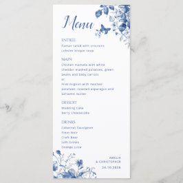 Elegant huwelijksmenu met delicate blauwe bloemen menu