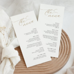 Elegant huwelijksmenu met gouden kalligrafie lette menu