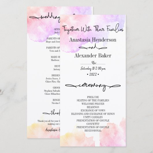 Elegant huwelijksprogramma. (Voorkant / Achterkant)