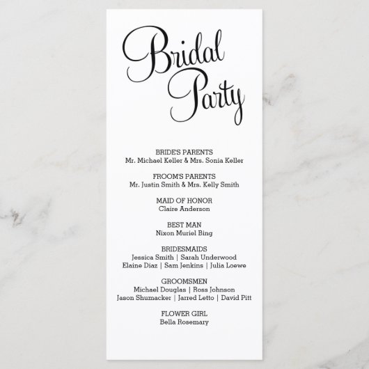 Elegant huwelijksprogramma / Eenvoudig huwelijkspr Programma (Achterkant)