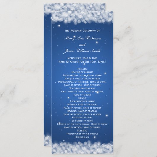 Elegant Huwelijksprogramma Feest Glans Blauw Programma (Voorkant / Achterkant)