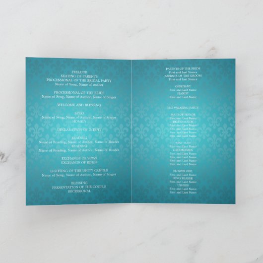 Elegant huwelijksprogramma Fleur de Lis Blue Programma (Binnen)