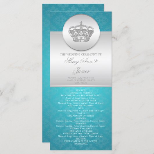 Elegant huwelijksprogramma Royal Crown Blue Programma (Voorkant / Achterkant)