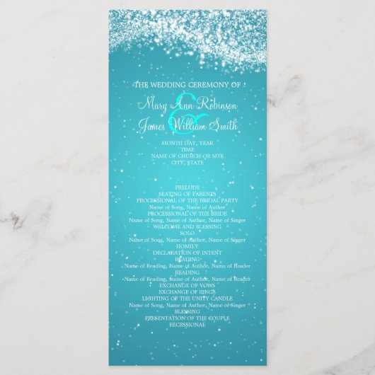 Elegant huwelijksprogramma Sparkling Wave Blue Programma (Voorkant)